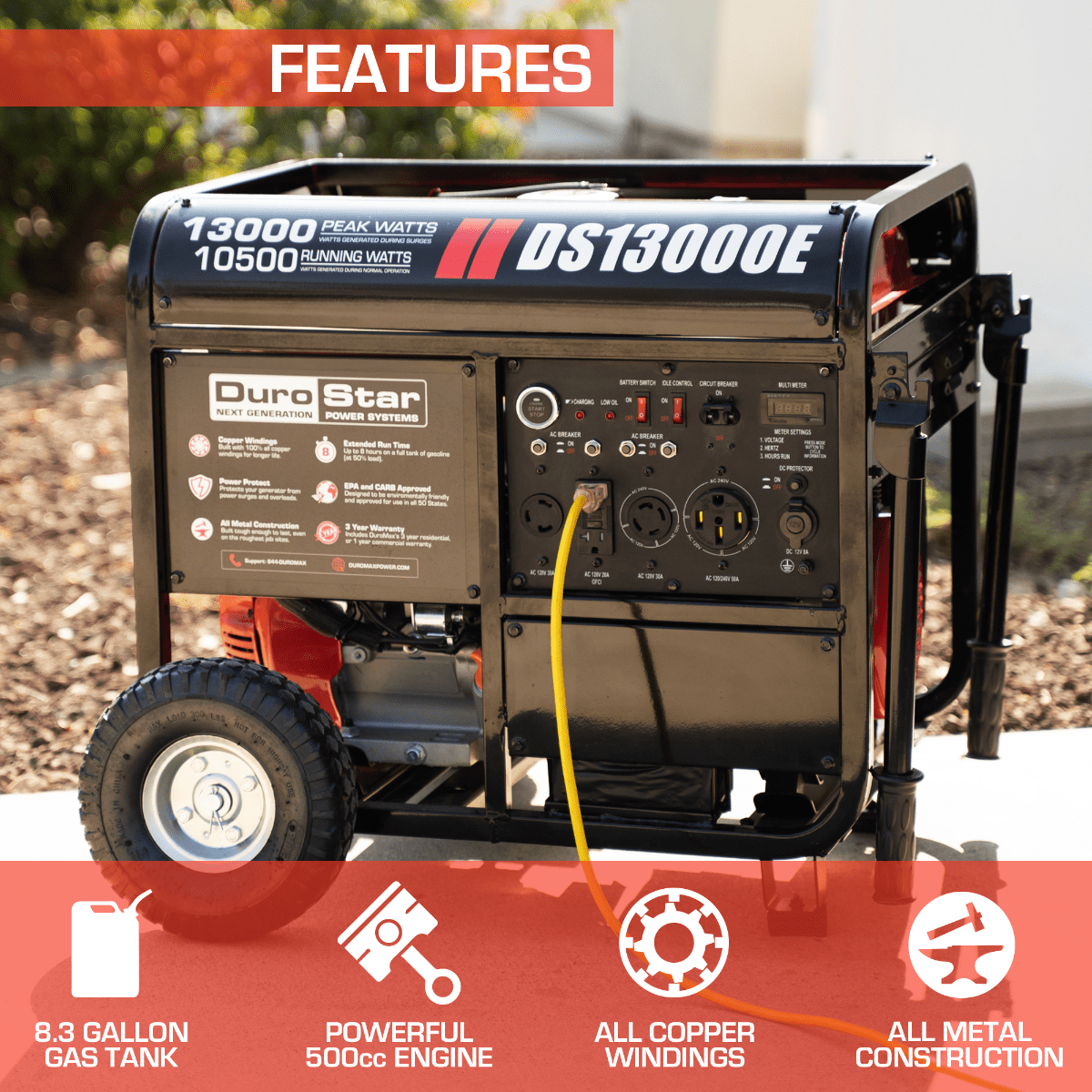 DuroMax / DuroStar DS13000E 10500W/13000W Electric Start Gas Generator New (Red Version of XP13000E)