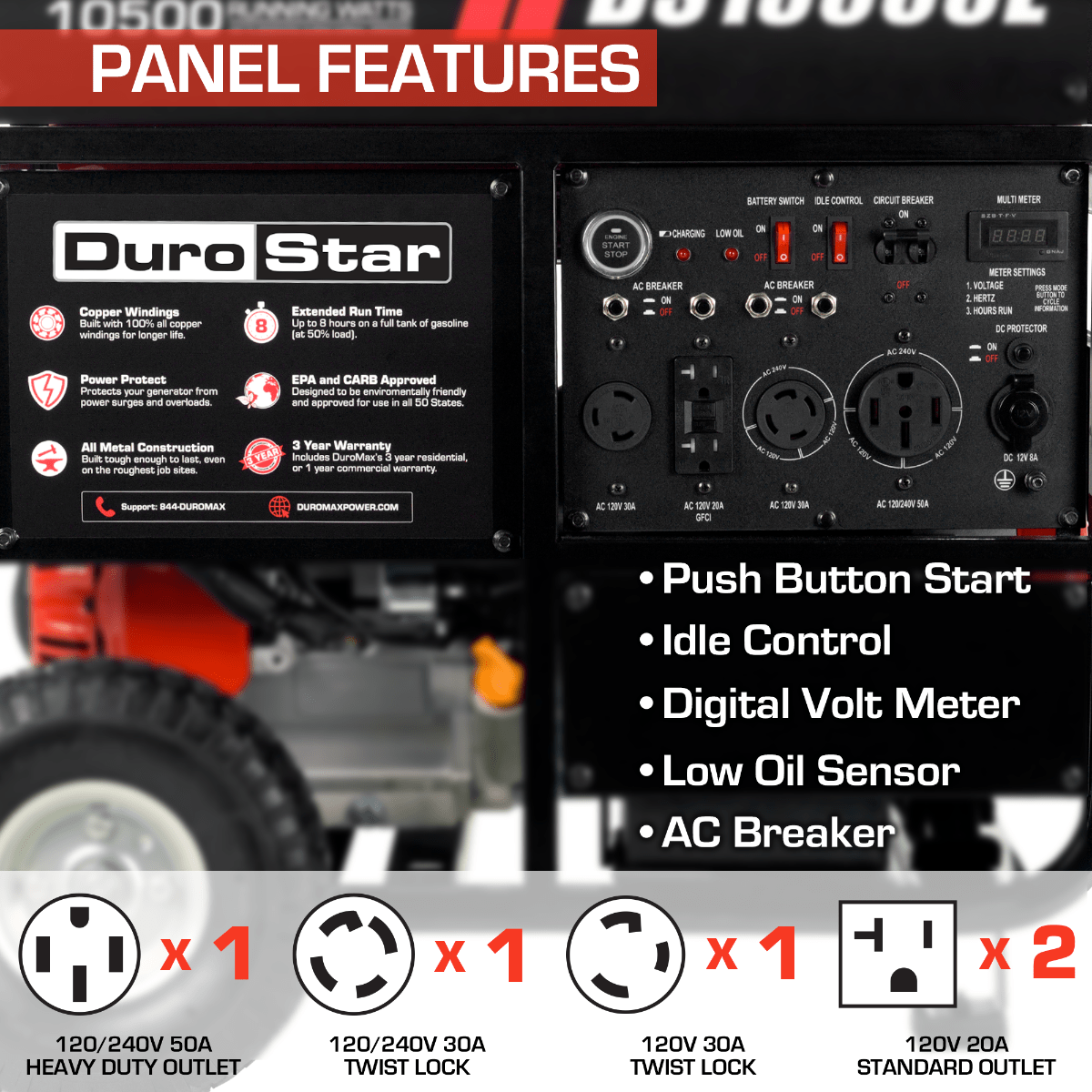 DuroMax / DuroStar DS13000E 10500W/13000W Electric Start Gas Generator New (Red Version of XP13000E)